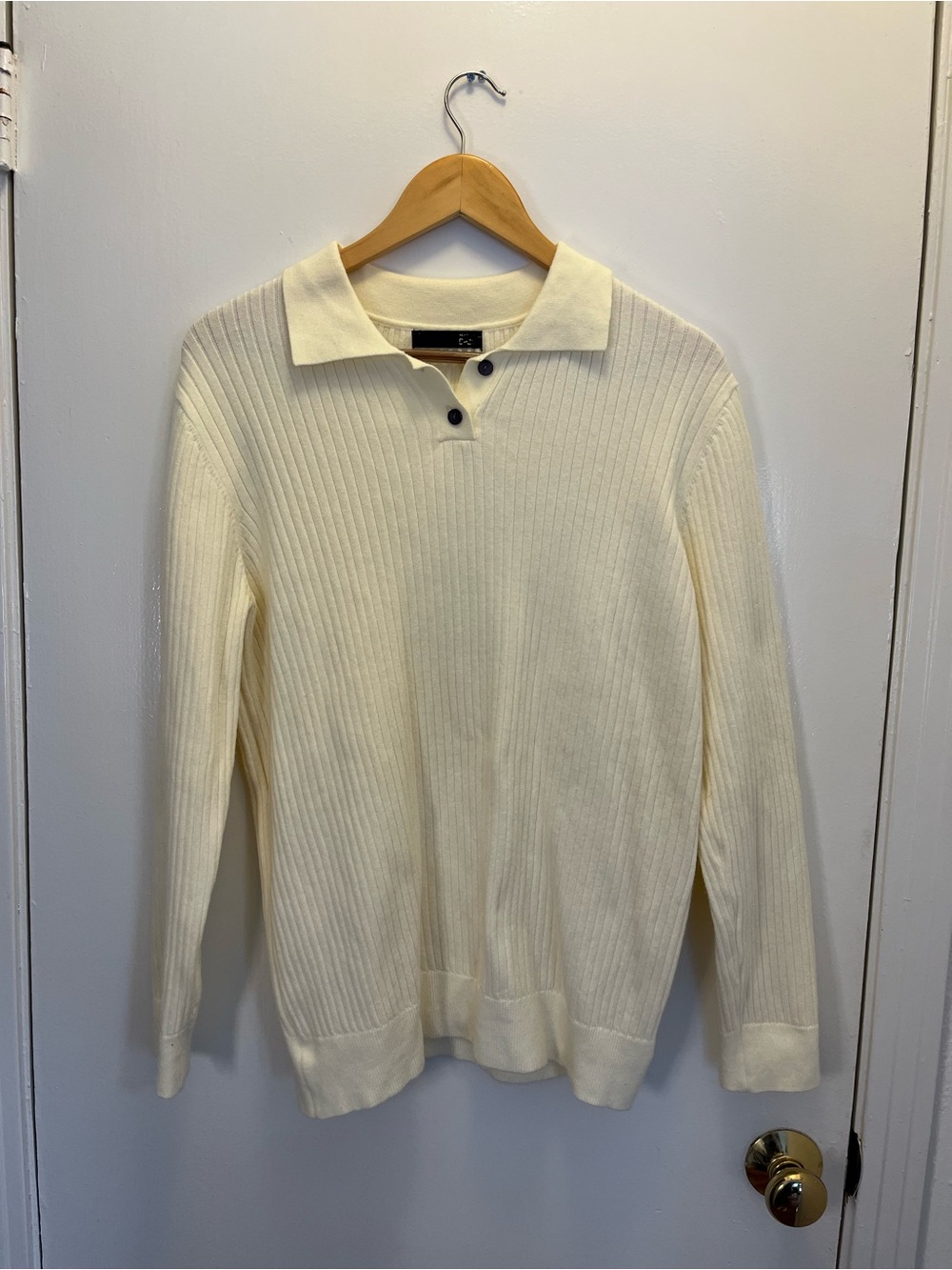 Cream Ribbed Polo Sweater